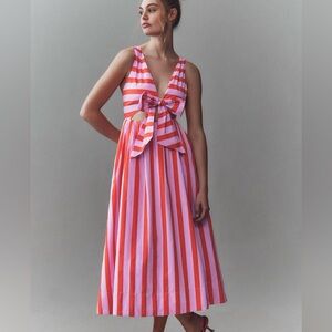 Anthropologie Red and Pink Striped Maxi Dress